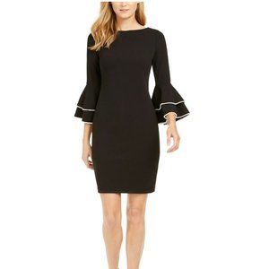 Calvin Klein Black Long Bell Sleeve Dress Embellished W/Pearls 6